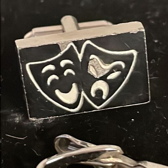 Vintage MCM Shakespeare comedy/tragedy theater masks tie bar & cuff links - Picture 3 of 11